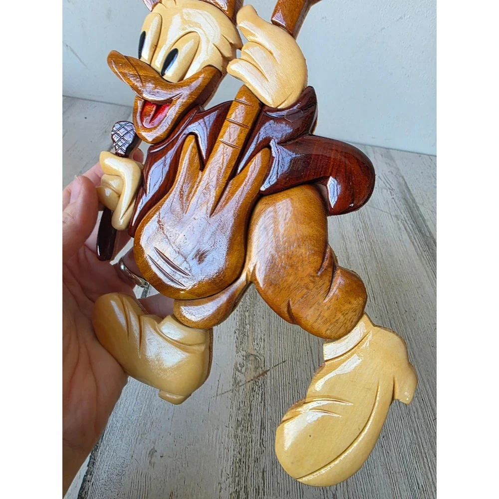 Vintage intarsia wooden Donald duck guitar mosaic hanging singing decor rustic‎